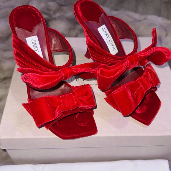 Jimmy Choo Flaca Sandal 100 Red Velvet - Picture 6 of 11